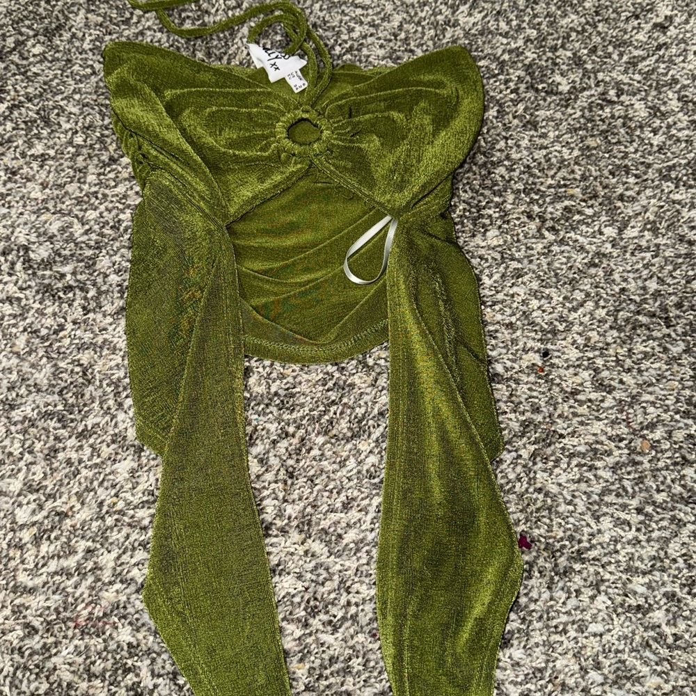 Princess Polly Olive Green Velvet Halter Crop Top